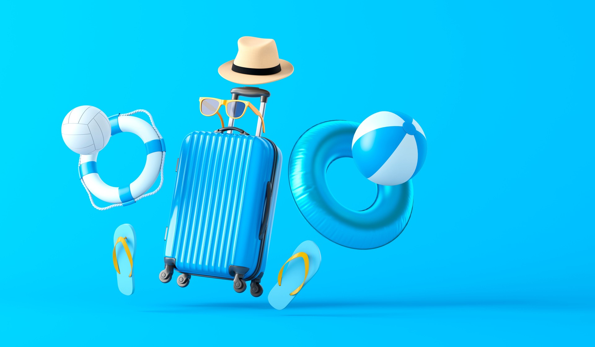 Blue Suitcase and Beach Accessories