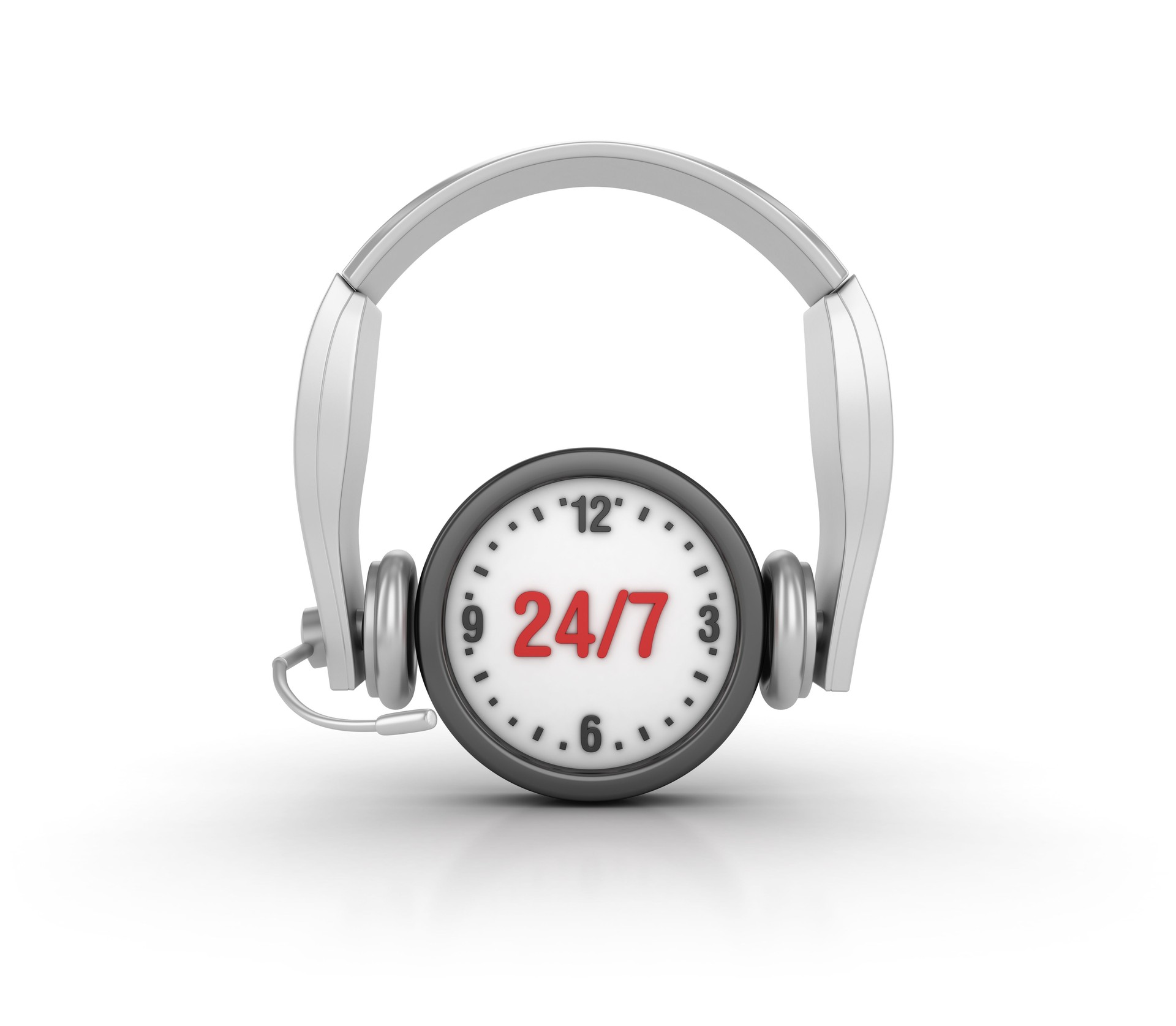 24/7 Clock with Headset - 3D Rendering